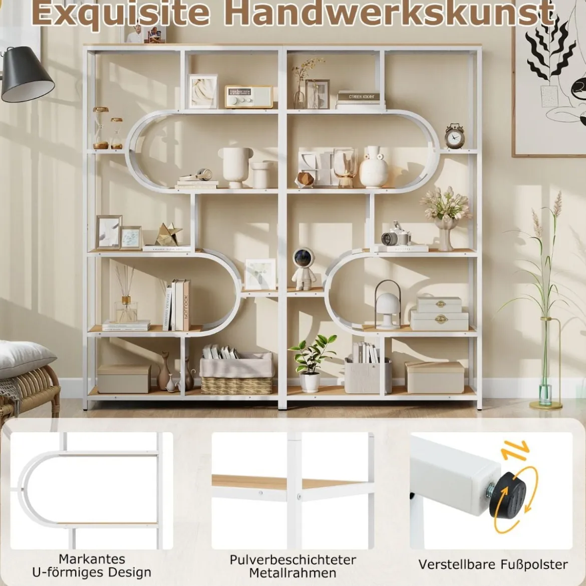 5-stöckiges Bücherregal mit Offenen Regalen Standregal Display Regal Natur & Weiß