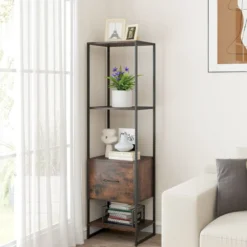 5-stöckiges Bücherregal mit Schublade & Metallrahmen Bücherschrank Modern Standregal