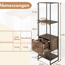 5-stöckiges Bücherregal mit Schublade & Metallrahmen Bücherschrank Modern Standregal