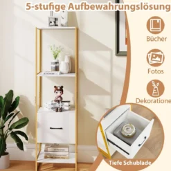 5-stöckiges Bücherregal mit Schublade & Metallrahmen Bücherschrank Modern Standregal
