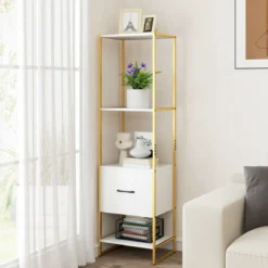 5-stöckiges Bücherregal mit Schublade & Metallrahmen Bücherschrank Modern Standregal
