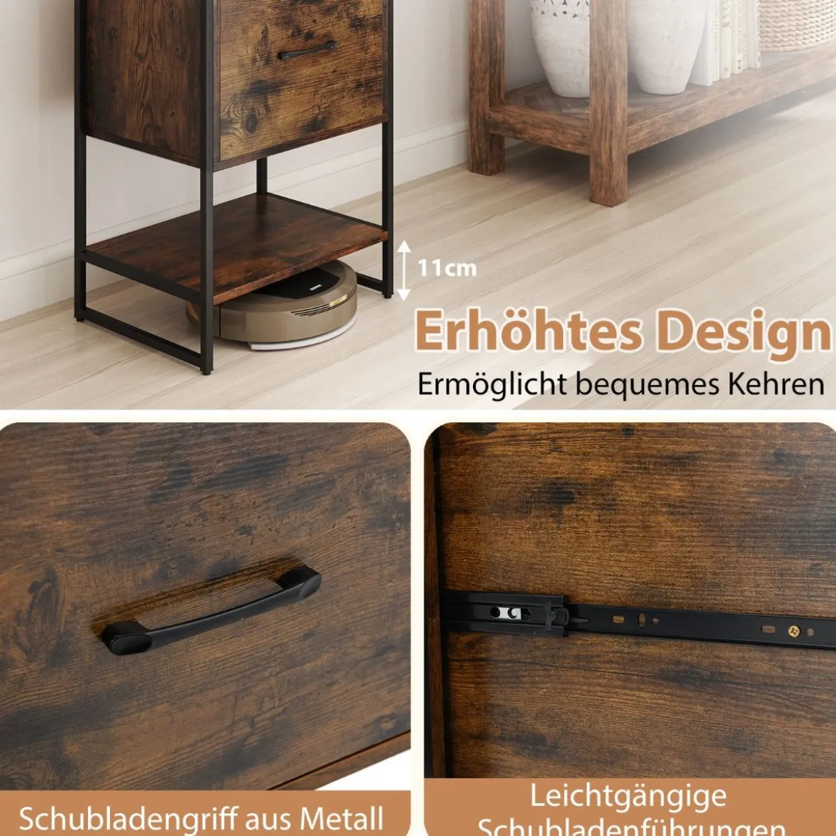 5-stöckiges Bücherregal mit Schublade & Metallrahmen Bücherschrank Modern Standregal