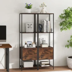 5-stöckiges Bücherregal mit Schublade & Metallrahmen Bücherschrank Modern Standregal