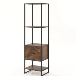 5-stöckiges Bücherregal mit Schublade & Metallrahmen Bücherschrank Modern Standregal