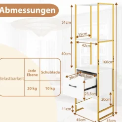 5-stöckiges Bücherregal mit Schublade & Metallrahmen Bücherschrank Modern Standregal