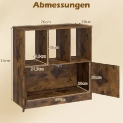3-stöckiges Bücherregal mit 2 Türen Würfelregal mit Offenen Fächern & Bücherschrank Braun