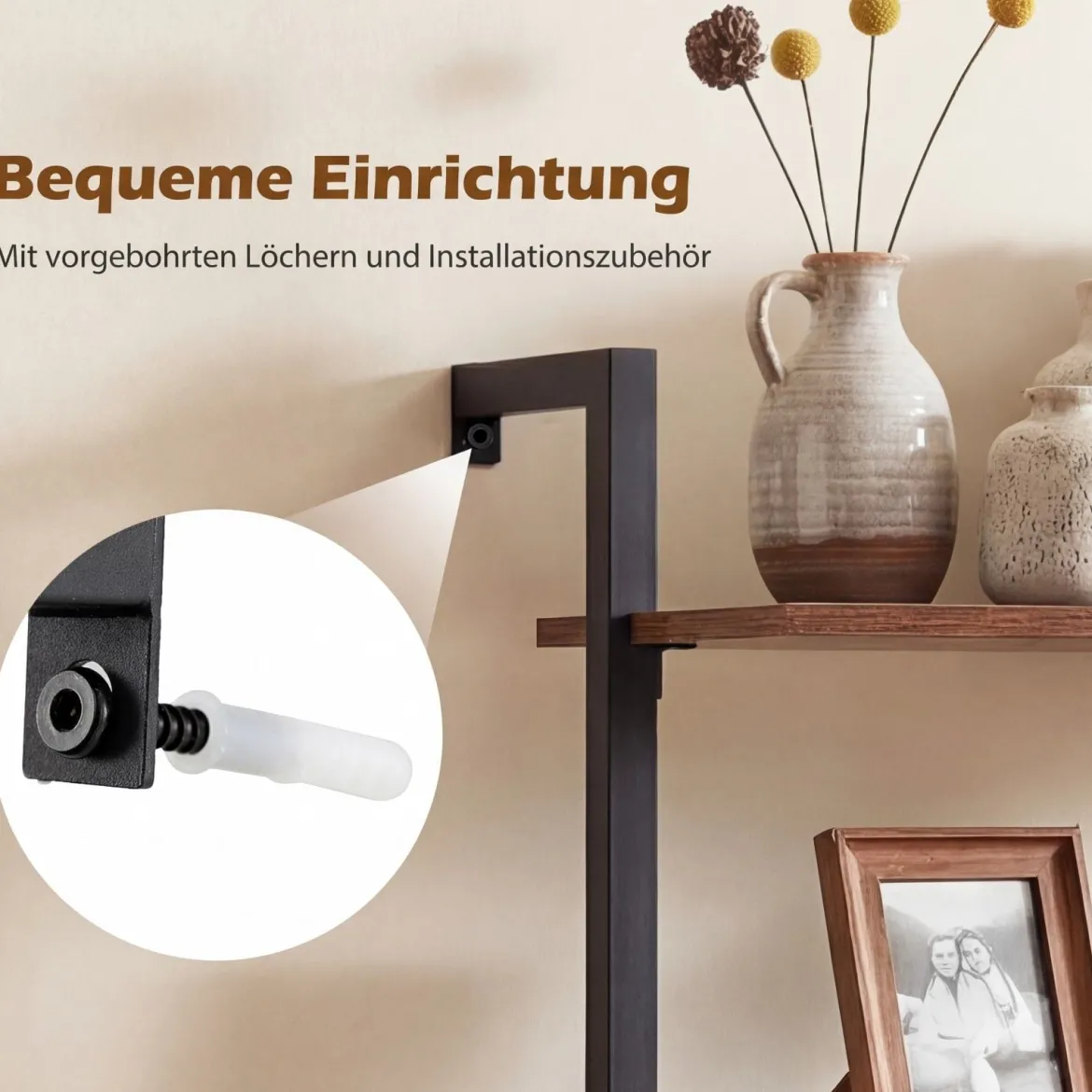 4-stöckiges Bücherregal mit 2-türiger Schrank & 2 Offenen EinlegebödenWandmontiertes Standregal Braun
