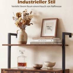 4-stöckiges Bücherregal mit 2-türiger Schrank & 2 Offenen EinlegebödenWandmontiertes Standregal Braun