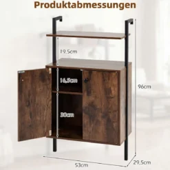 4-stöckiges Bücherregal mit 2-türiger Schrank & 2 Offenen EinlegebödenWandmontiertes Standregal Braun