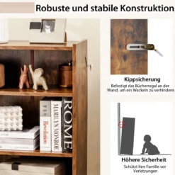 3-stöckiges Bücherregal offenes Ablageregal moderner Schrank 50 x 30 x 75 cm Braun