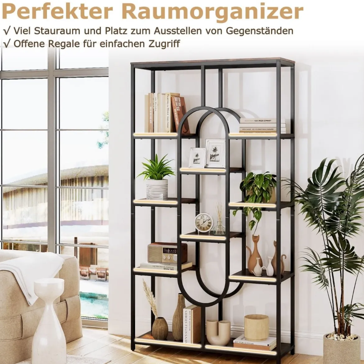 5-stöckiges Bücherregal Standregal Geometrisches Aufbewahrungsregal Braun & Schwarz