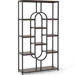 5-stöckiges Bücherregal Standregal Geometrisches Aufbewahrungsregal Braun & Schwarz