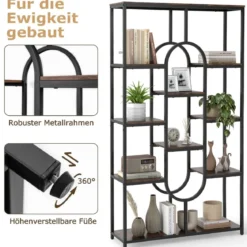 5-stöckiges Bücherregal Standregal Geometrisches Aufbewahrungsregal Braun & Schwarz