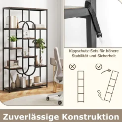 5-stöckiges Bücherregal Standregal Geometrisches Aufbewahrungsregal Braun & Schwarz