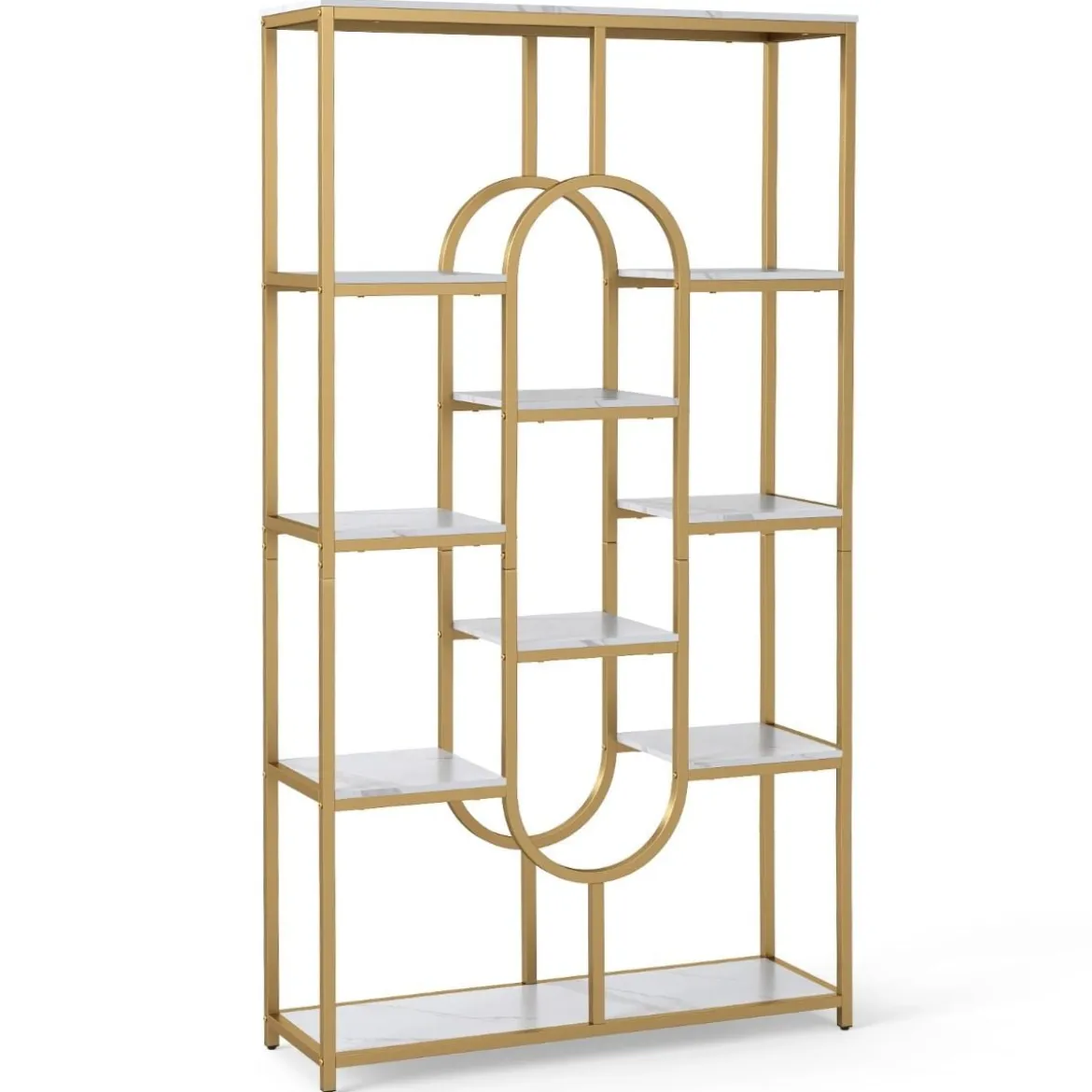 5-stöckiges Bücherregal Standregal Geometrisches Aufbewahrungsregal Weiß & Gold