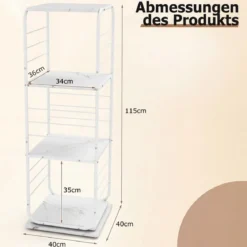 4-stöckiges drehbares Bücherregal 360° drehbarer Bücherturm mit Metallrahmen Weiß