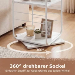 4-stöckiges drehbares Bücherregal 360° drehbarer Bücherturm mit Metallrahmen Weiß