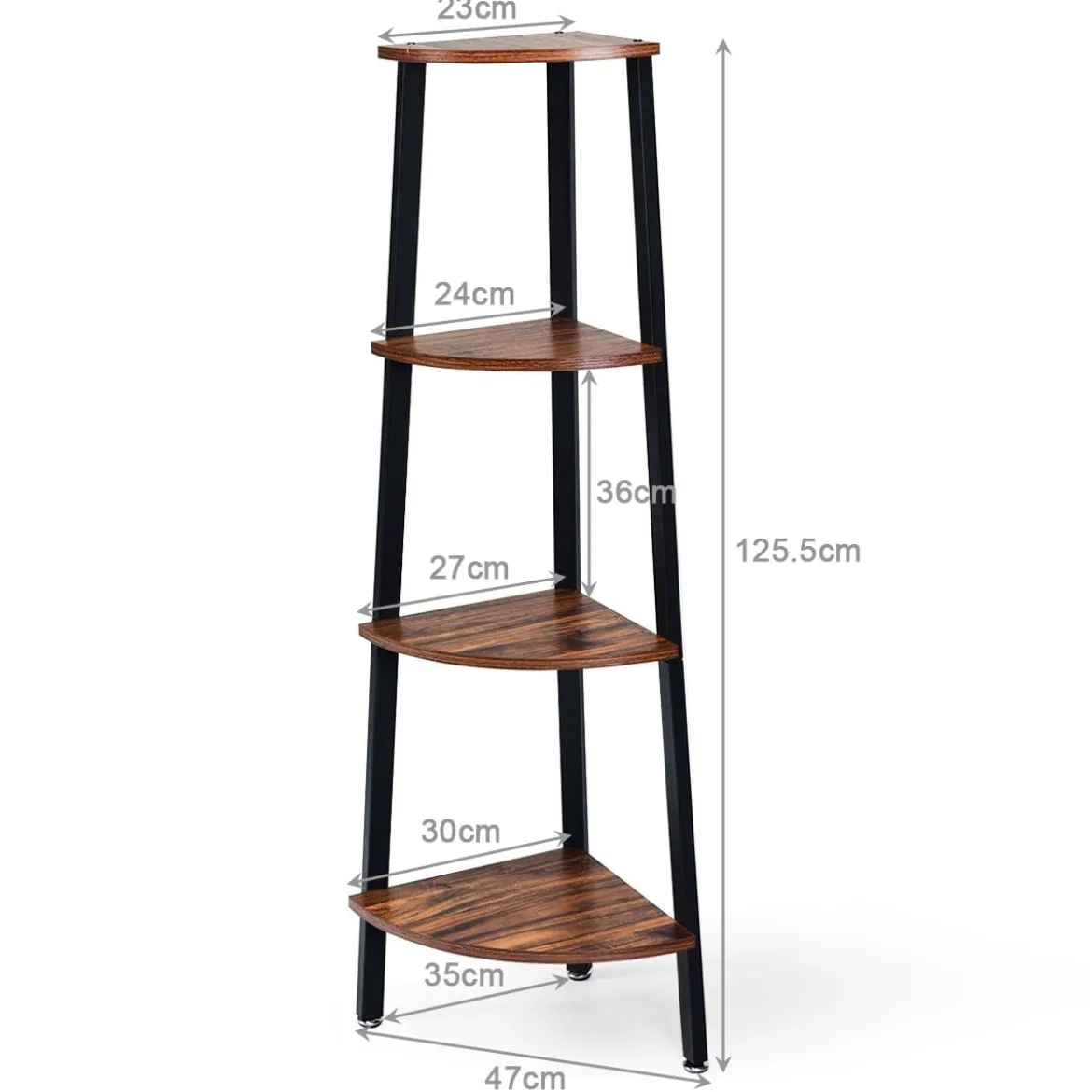 4-Stöckiges Eckregal Dekorationsregal für Home 35 x 35 x 125 cm Braun + Schwarz