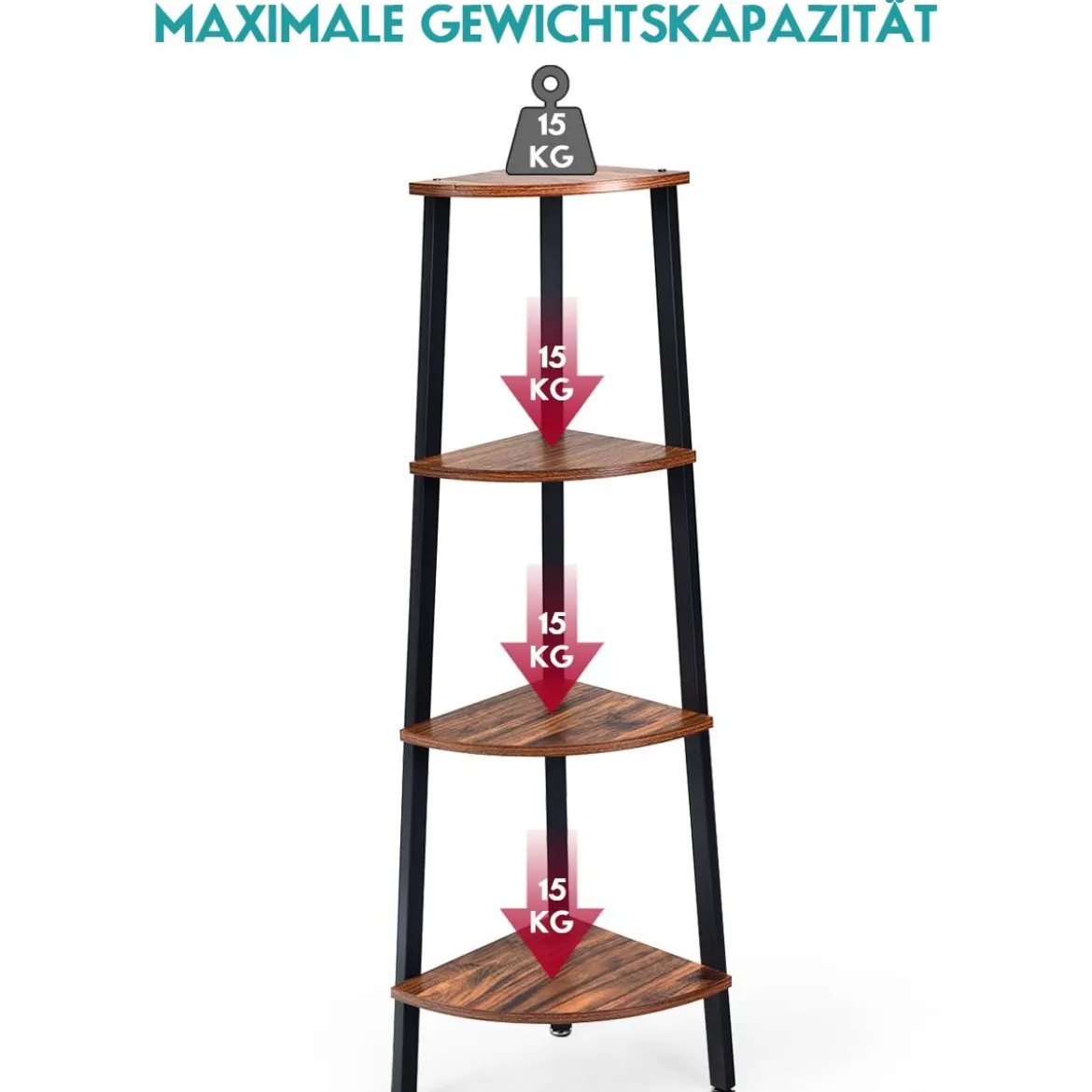 4-Stöckiges Eckregal Dekorationsregal für Home 35 x 35 x 125 cm Braun + Schwarz