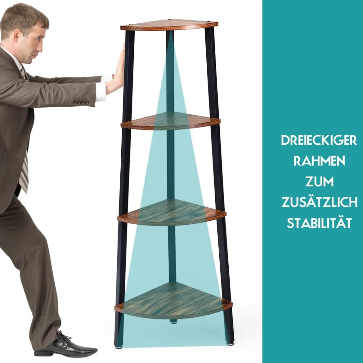 4-Stöckiges Eckregal Dekorationsregal für Home 35 x 35 x 125 cm Braun + Schwarz
