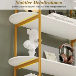 4-stöckiges Gebogenes Bücherregal mit Metallrahmen & Holzplatte Offenes Standregal Gold