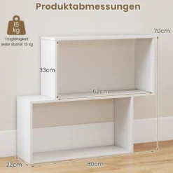 3-stöckiges geometrisches Bücherregal freistehendes Holzregal mit 2 würfelförmigen Fächern Natur/Weiß/Braun