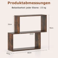 3-stöckiges geometrisches Bücherregal freistehendes Holzregal mit 2 würfelförmigen Fächern Natur/Weiß/Braun