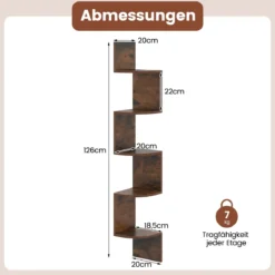 5-stöckiges Hängendes Eckregal Schwebendes Bücherregal Wandmontiertes Schweberegal Braun