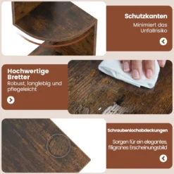 5-stöckiges Hängendes Eckregal Schwebendes Bücherregal Wandmontiertes Schweberegal Braun