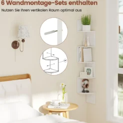 5-stöckiges Hängendes Eckregal Schwebendes Bücherregal Wandmontiertes Schweberegal Weiß