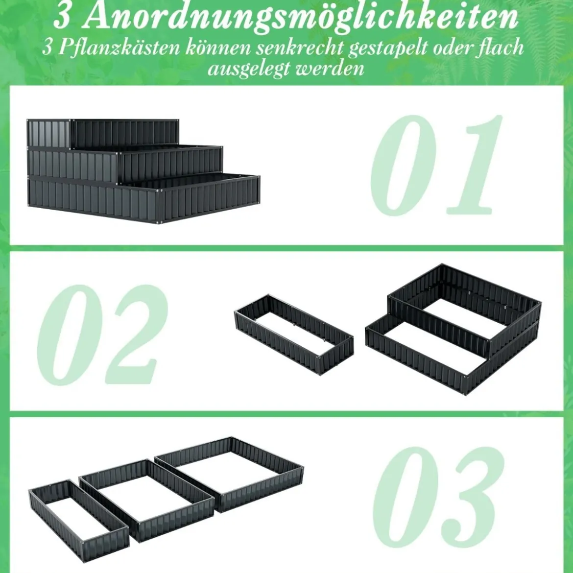 3-stöckiges Hochbeet aus Metall mit Offener Basis Stufenbeet Blumentreppe Pflanztreppe