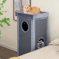 4-stöckiges Katzenhaus 99 cm Hoher Katzen-Kondominium mit Kratzpfosten 3 Verstecken Hellgrau