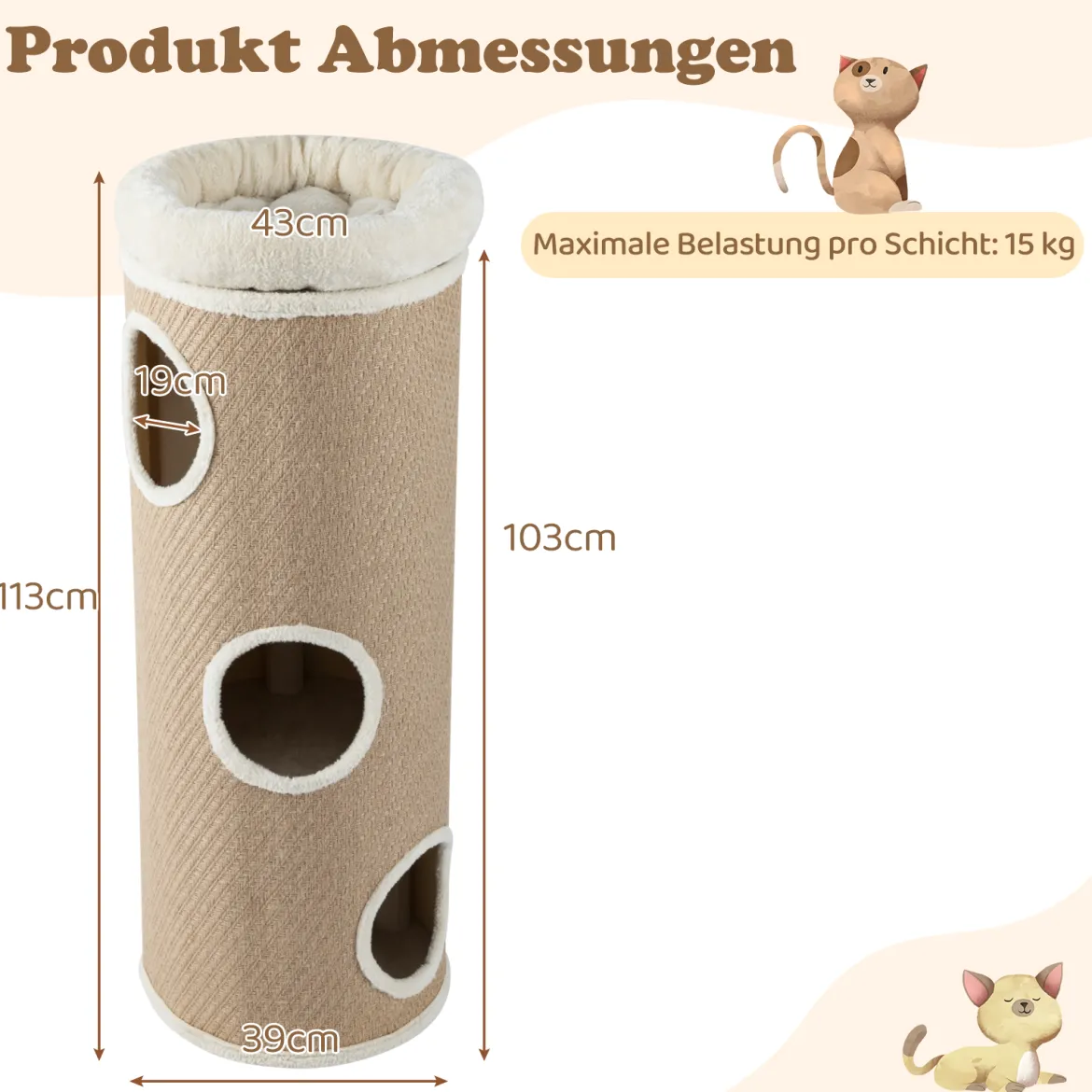 4-stöckiges Katzenhaus für mehrere Katzen erhöhter Haustier-Unterschlupf mit abnehmbarem Plüschbett Braun