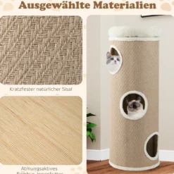 4-stöckiges Katzenhaus für mehrere Katzen erhöhter Haustier-Unterschlupf mit abnehmbarem Plüschbett Braun