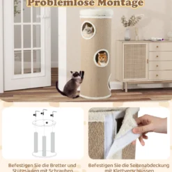 4-stöckiges Katzenhaus für mehrere Katzen erhöhter Haustier-Unterschlupf mit abnehmbarem Plüschbett Braun