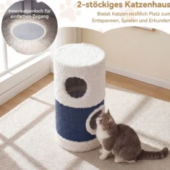 2-stöckiges Katzenhaus mit Sisal-Kratzmatte & Versteck-Höhle & Überdachtem Bett Niedliches Spielhaus