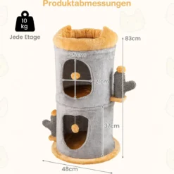 2-stöckiges Katzenhaus niedlicher kleiner Katzenbaum mit 2 gemütlichen Katzenhöhle Grau+Orange