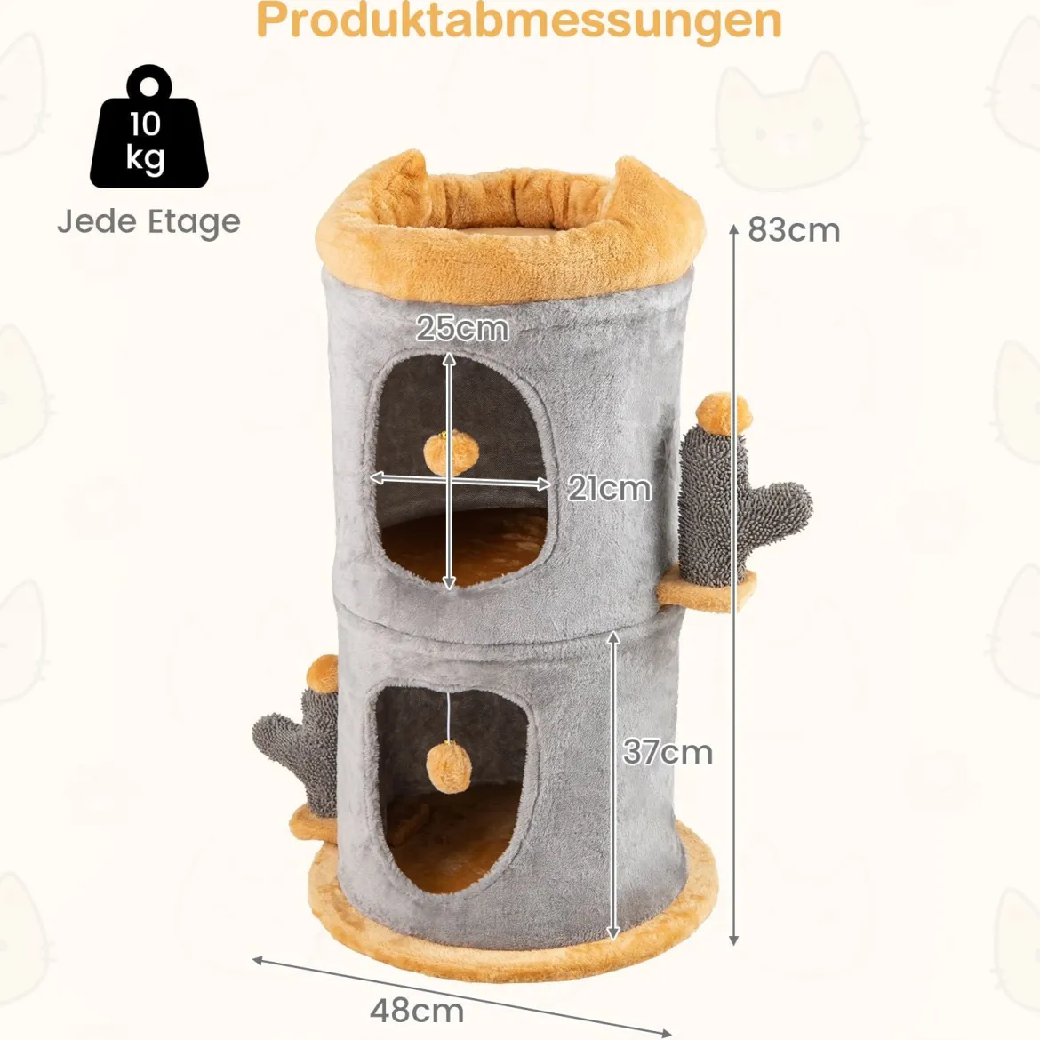 2-stöckiges Katzenhaus niedlicher kleiner Katzenbaum mit 2 gemütlichen Katzenhöhle Grau+Orange