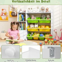 4-stöckiges Kinderregal mit 8 Aufbewahrungsboxen & 2 Offenen Regalen Spielzeugregal