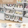 4-stöckiges Kinderregal mit 8 Boxen & 2 Schänken & Regalen Holz Spielzeugschrank Weiß