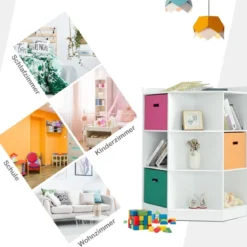 3-Stöckiges Kinderregal mit 6 Offenen Regalen & 3 Farbigen Körben 81 x 61 x 94 cm Weiß