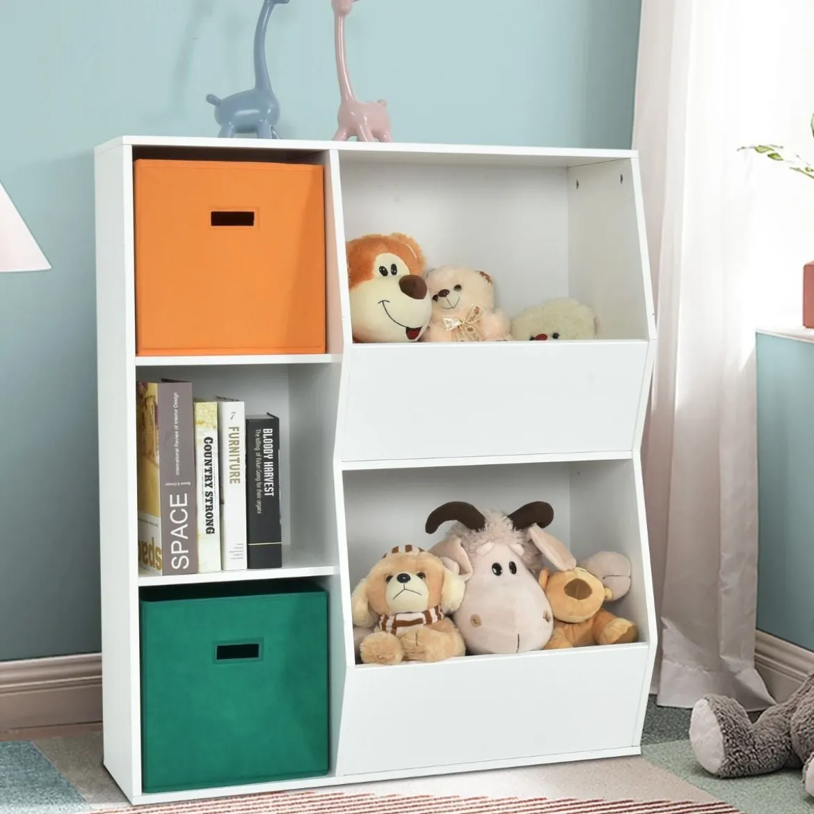 3-stöckiges Kinderregal mit 2 Zusätzlichen Körben Modernes Eckregal 76 x 28 x 94 cm Weiß