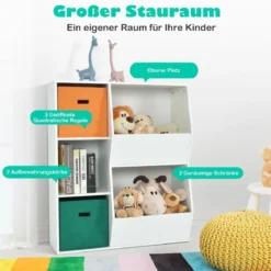 3-stöckiges Kinderregal mit 2 Zusätzlichen Körben Modernes Eckregal 76 x 28 x 94 cm Weiß