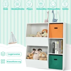 3-stöckiges Kinderregal mit 2 Zusätzlichen Körben Modernes Eckregal 76 x 28 x 94 cm Weiß