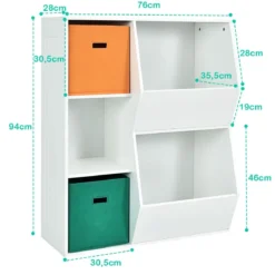 3-stöckiges Kinderregal mit 2 Zusätzlichen Körben Modernes Eckregal 76 x 28 x 94 cm Weiß