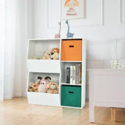 3-stöckiges Kinderregal mit 2 Zusätzlichen Körben Modernes Eckregal 76 x 28 x 94 cm Weiß
