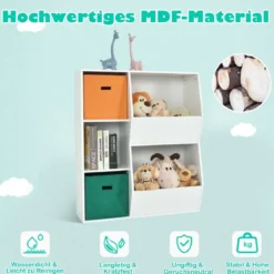 3-stöckiges Kinderregal mit 2 Zusätzlichen Körben Modernes Eckregal 76 x 28 x 94 cm Weiß