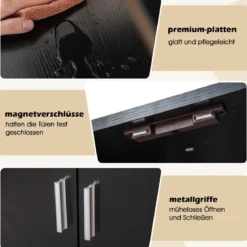 5-stöckiges Leiterregal Bücherregal Wandregal mit Schrank Kippschutz-Kits und Metallrahmen Schwarz 60 x 35 x 184 cm