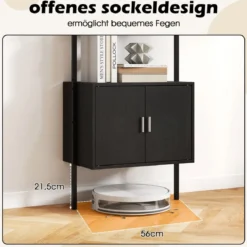 5-stöckiges Leiterregal Bücherregal Wandregal mit Schrank Kippschutz-Kits und Metallrahmen Schwarz 60 x 35 x 184 cm