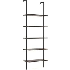 5-Stöckiges Leiterregal Wandregal mit Stahlrahmen 60 x 30 x 180 cm Rustikalbraun